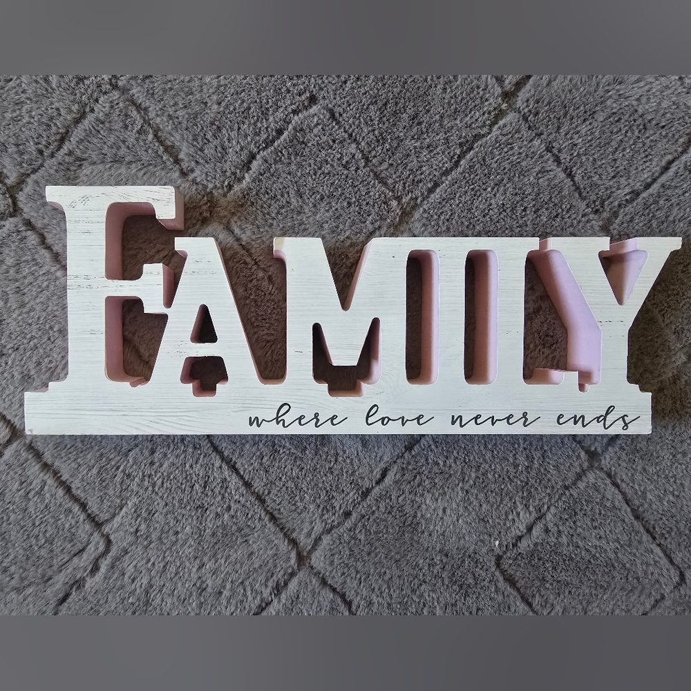 Family Decor Sign - White and Pink
